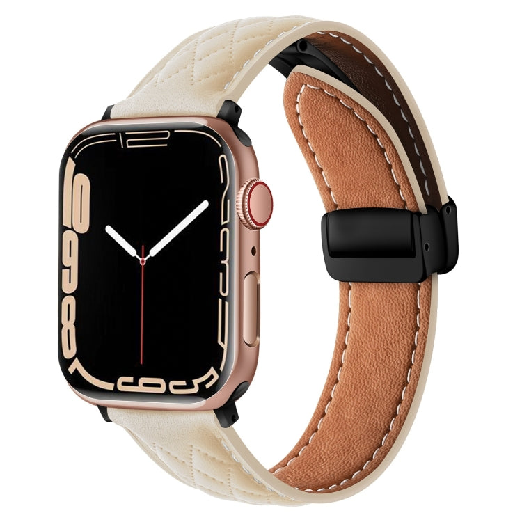 Folding Buckle Rhombus Leather Watch Band, For Apple Watch SE 2023 44mm, For Apple Watch Ultra 49mm, For Apple Watch SE 2023 40mm